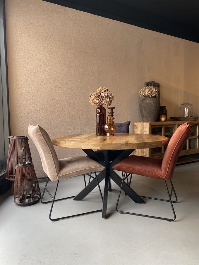 Ronde tafel spin poot - 120 cm mango hout