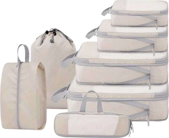 Nivard Koffer Organizer Set - Packing Cubes - Compressie - Travel - Compression - Set - Beige