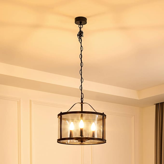 Lucande - hanglamp - 3lichts - Ijzer, glas - H: 36.9 cm - E14 - zwart, transparant