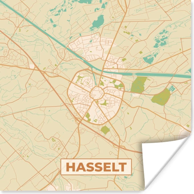 Poster Plattegrond - Kaart - België - Stadskaart - Hasselt - 30x30 cm