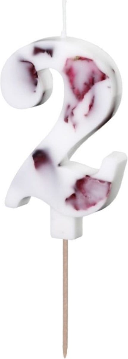 PartyDeco Cijferkaars 2 Wit met Bloemen 8cm