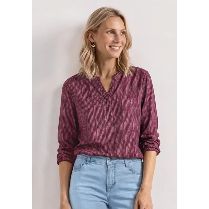 Shirt met 3/4-mouwen, split in de hals en print