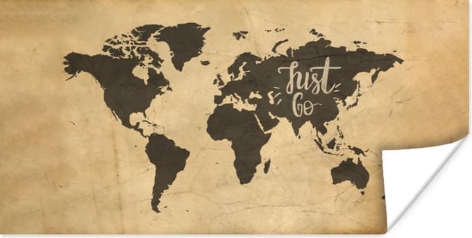 Muurdecoratie - Wereldkaart - Papyrus - Quote - 80x40 cm - Poster
