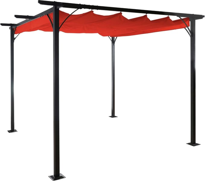 Pergola MCW-C42, tuinpaviljoen, stevig 6cm frame + schuifdak ~ 3,5x3,5m terracotta