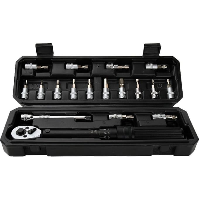 WISRETEC 2-20Nm 1/4 pouces 18 pièces jeu de clés dynamométriques à double câble jeu d'embouts de clé dynamométrique préréglée SHHX-20S black