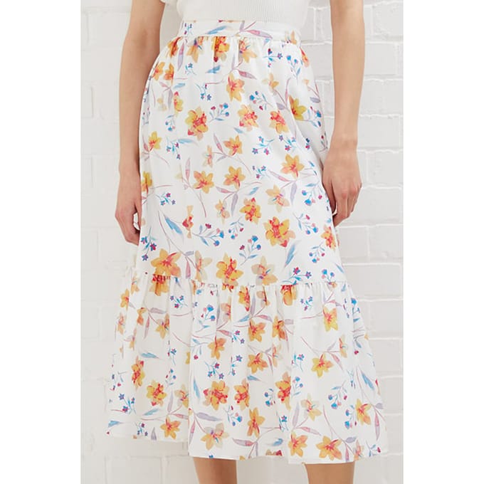 French Connection Camille Drape Tiered Midi Skrt White Taglia: 18 | Minigonne Outlet | Donna | Bianco