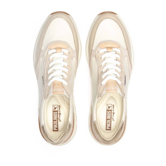 Pikolinos damessneakers van beige leer met vetersluiting - Arrecife