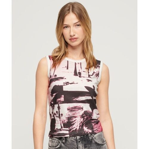 Superdry Photographic Slimfit Hemd met Logo Crème Grootte: 38