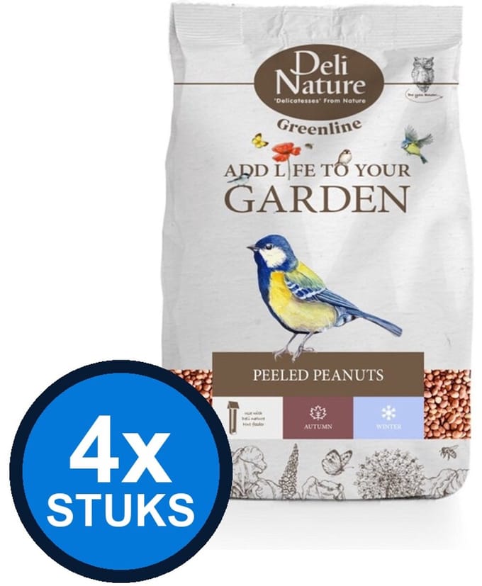 4x Deli Nature - Greenline peeled peanuts 850gr - Vogelvoer - 850 g