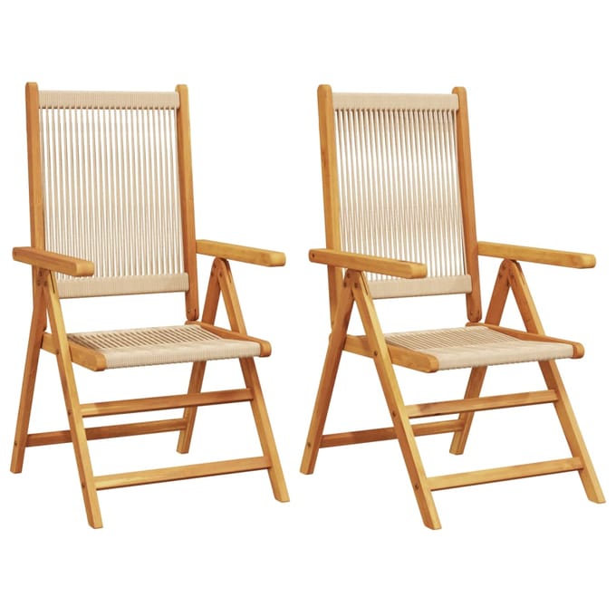 vidaXL - Inklapbare - stoelen - 2 - st - massief - acaciahout - en - polypropeen - beige