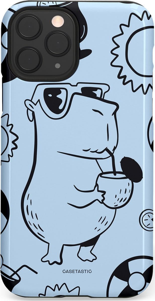 Casetastic hoesje geschikt voor Apple iPhone 11 Pro - Dubbellaagse bescherming - Capibara cocktail - Fashion Case - Lichtgrijs Zwart Lichtblauw