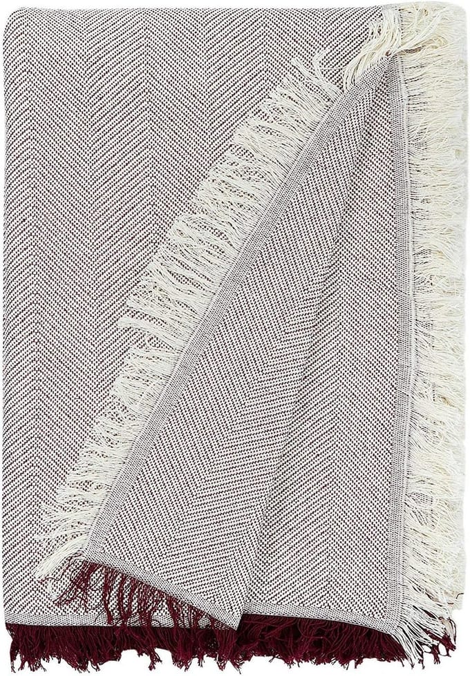 Multifunctionele sjaal 80% katoen 20% polyester ecru/garnet 130 x 180 cm