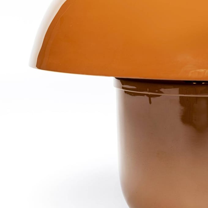Kare Paddenstoel tafellamp, bruin, geëmailleerd staal Hoogte 27 cm