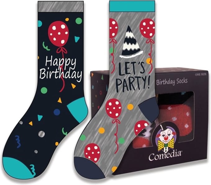 Witbaard Cadeausokken Birthday Polykatoen Blauw/grijs 2-delig