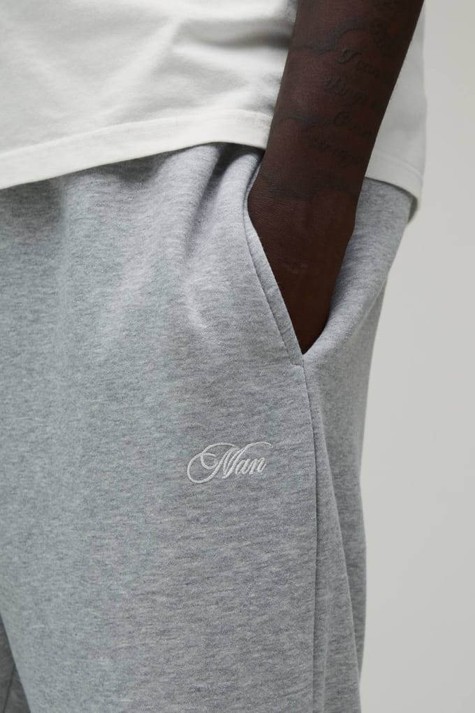 Essentiële Baggy Men's Script Joggingbroek | Grey Marl | Size 4XL
