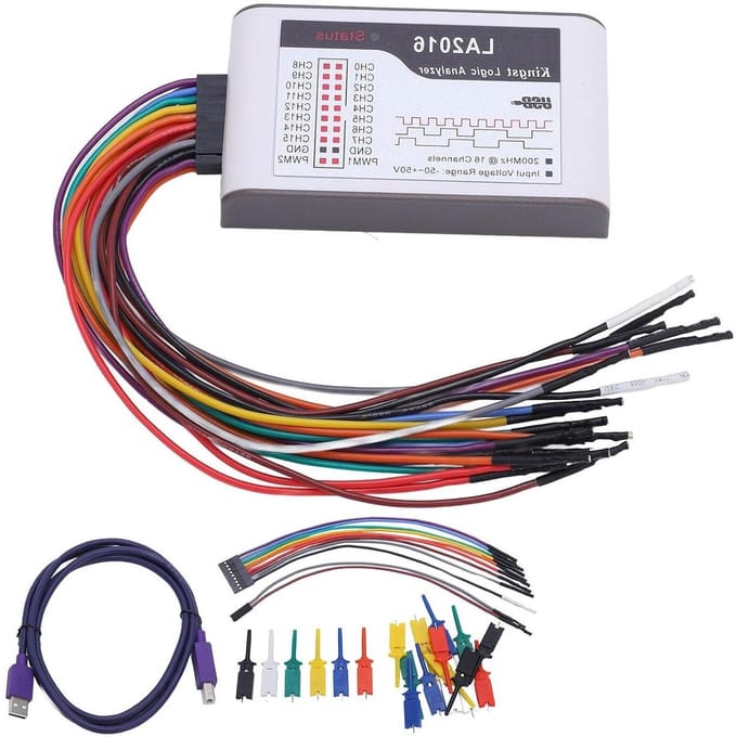 Logic Analyzer - Signaal Analyse - Elektronica Debuggen - 16 Kanalen 200Mhz - 1Gbits Geheugen - Zwart