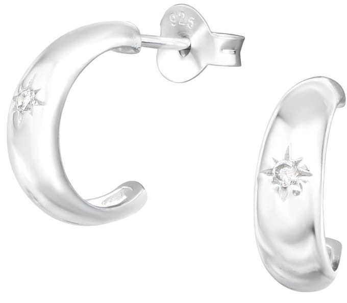 Joy|S - Zilveren oorringen stud - 12 mm - halve hoepel - zirkonia