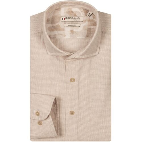Giordano Overhemd Row Soft Washed Cotton Linnen Cutaway Collar Micro Gingham Check Kitt / male