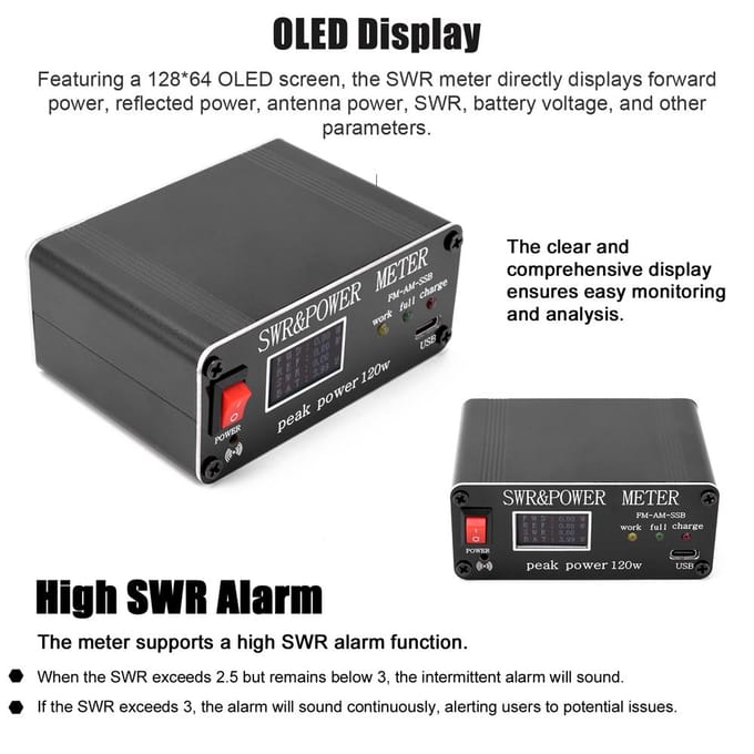 120W SWR Digitale Power Staande Golf Meter 1.8-54MHz Kortegolf Meter FM AM SSB Modi Power meter zwart