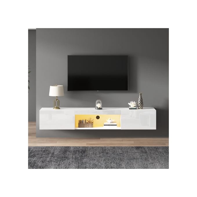 Meuble mural - MUVOE - 70 pouces - Blanc brillant - Éclairage LED - Capacité 30kg blanc