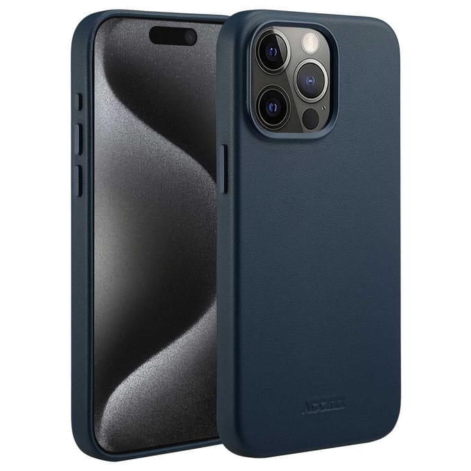 Accezz Hoesje - Geschikt voor iPhone 15 Pro Max - geschikt voor MagSafe Leather Backcover - Nightfall Blue