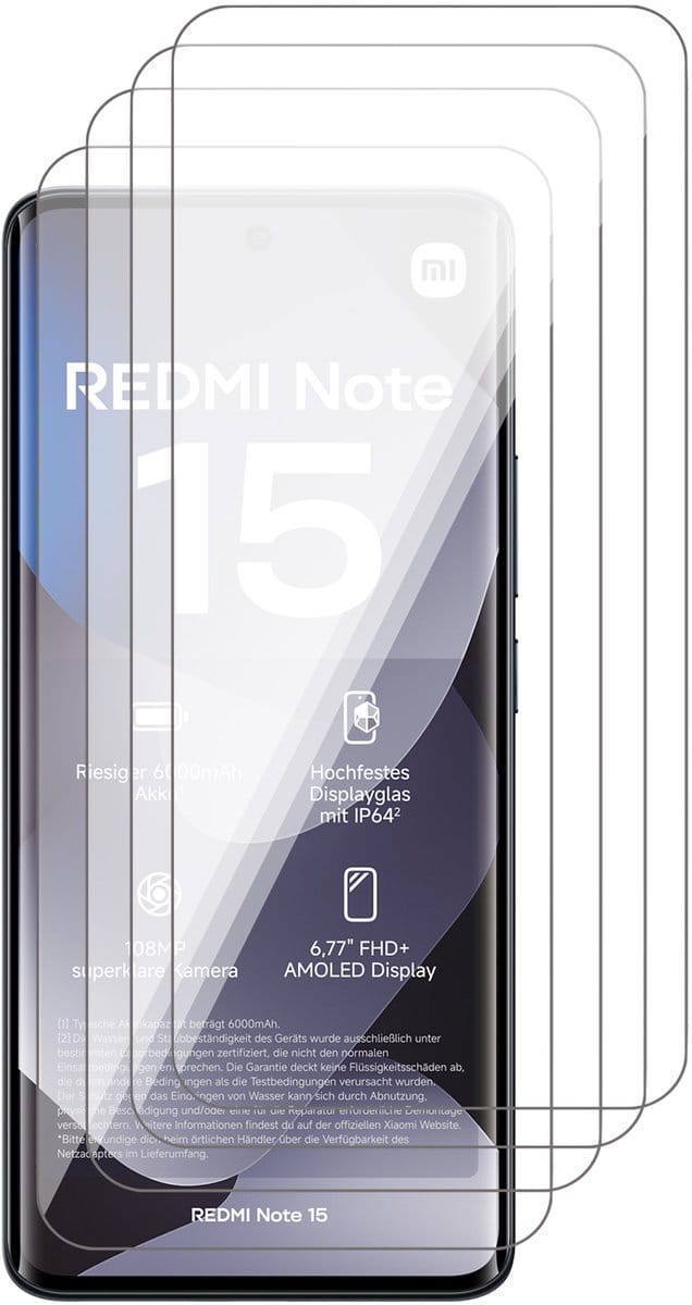 Screenprotector geschikt voor Xiaomi Redmi Note 15 4G / Note 15 5G / Poco M8 5G – 4 Stuks – Full Cover Gehard Glas – Edge Protection – 9H