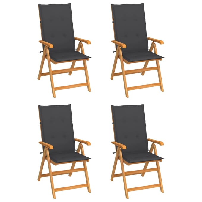 vidaXL - Inklapbare - stoelen - 4 - st - met - antracietkleurige - kussens
