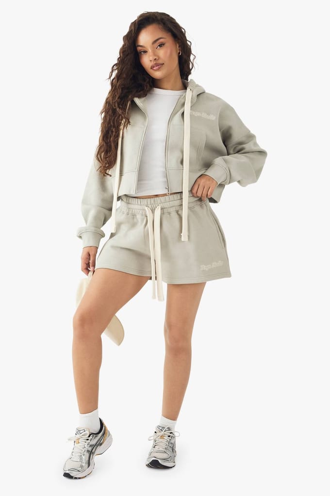 Dames Dsgn Studio Sweat Short Met Contrasterende Trekkoord | Khaki | Maat: Small