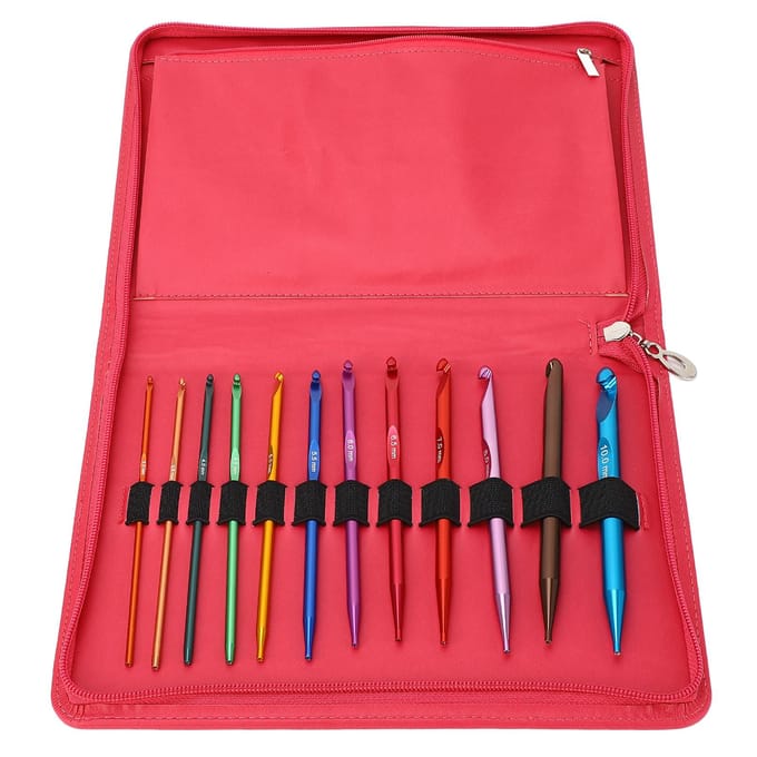 Ensemble d'aiguilles à tricoter interchangeables 12 pièces Outil complet Circulaire Oxyde d'aluminium Détachable Crochet red