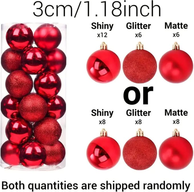 Livano Kerstballen - Kerstversiering - Plastic - Rood - 3 cm - 24 stuks