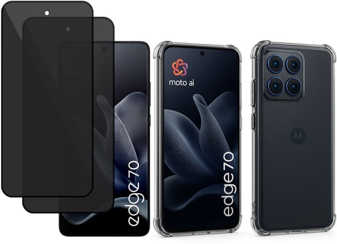 TechNow Hoesje + 2x Privé Screenprotector geschikt voor Motorola Edge 70 Hoesje Screenprotector - Privacy Tempered Glass - Case Transparant