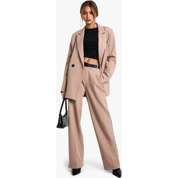 boohoo Dames Geweven Op Maat Gemaakte Gevouwen Broek | Camel | Maat: 36