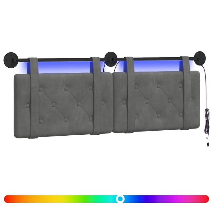 vidaXL - Hangend - hoofdbord - Met - LED-verlichting - Donkergrijs - Fluweel