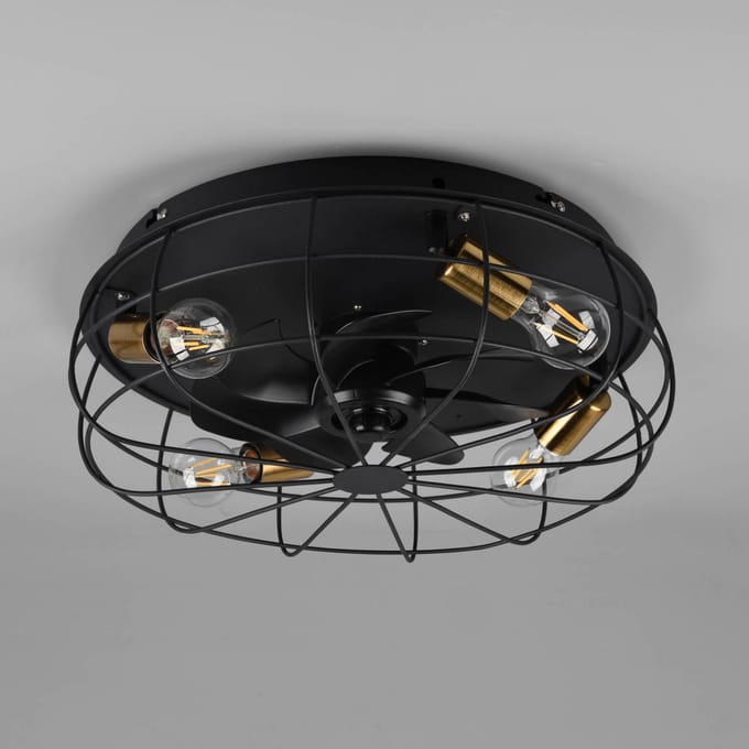 REALITY TRONDHEIM - Ventilator - Zwart mat - excl. 4x E27 4 W - Licht apart schakelbaar - Afstandsbediening - 3 snelheidsinstellingen - Timer