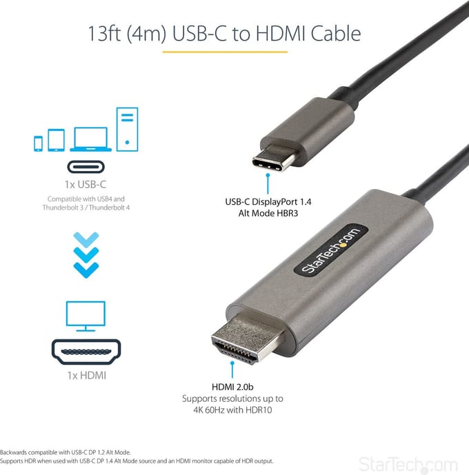 StarTech 4 meter USB-C naar HDMI Kabel 4K 60Hz met HDR10