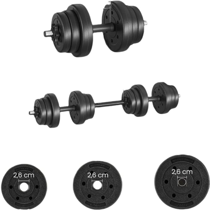 2 -in -1 Dumbbell Set - Barbell Kit - Verstelbare gewichten - Space -reddend ontwerp - 2 x 10 kg - Ink Black