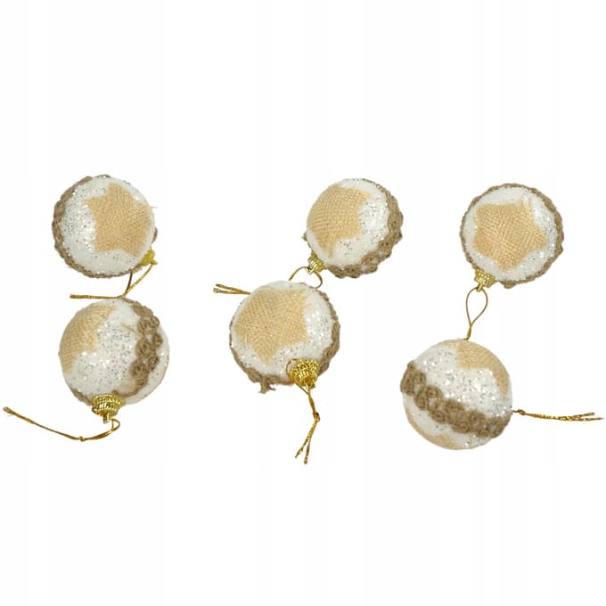 Kerstballenset 5 cm, 6-delig, Rustiek Bruin & Wit