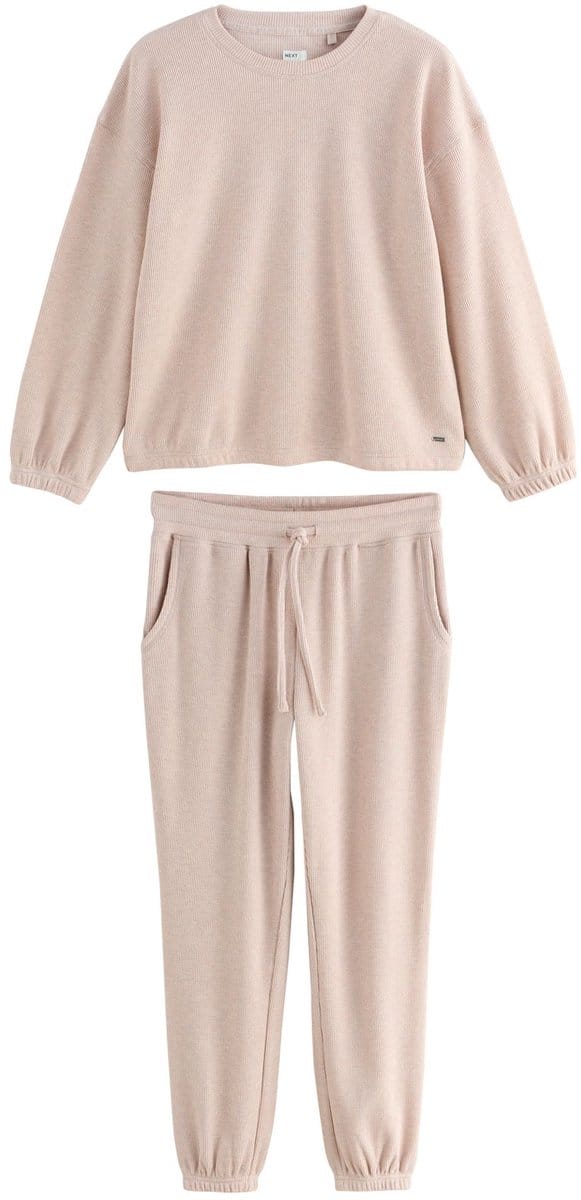 Next - Dames - Gezellige pyjama met wafeldessin en lange mouwen - Tall - Crème