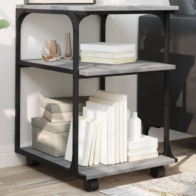 vidaXL - Printerkastje - 3-laags - 43x48x64 - cm - bewerkt - hout - grijs - sonoma