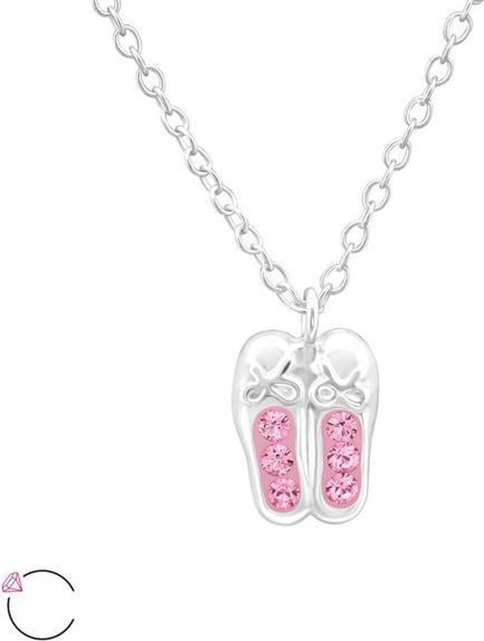 Amanto Kids Ketting Chelsea Pink - 925 Zilver E-Coating - Ballet - 7x9mm - 39cm