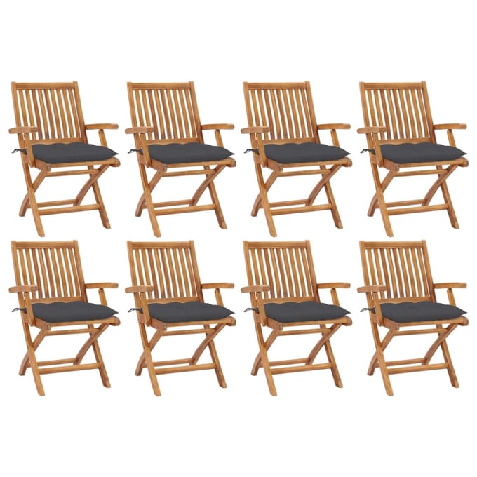 vidaXL - Opklapbare - stoelen - met - kussens, - 8 - stuks, - massief - teakhout