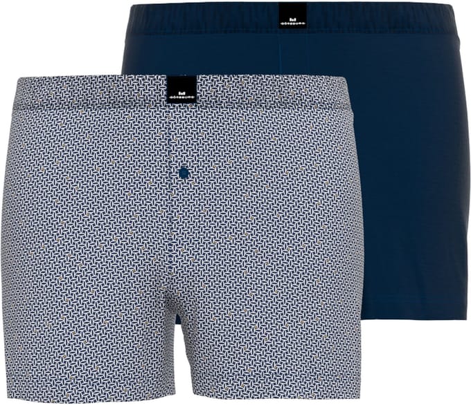 Gotzburg heren boxershorts wijd model met gulp (2-pack) - middenblauw mini dessin