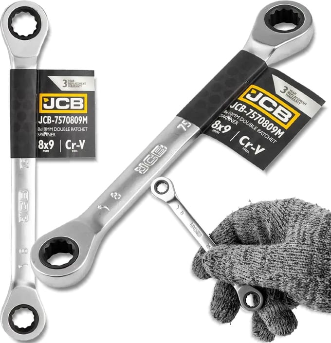 JCB Serie - Dubbelzijdige Ringsleutel met Ratchet - 8x9mm - 12-Puntig