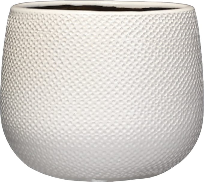 Mica Decorations Bloempot - wit - keramiek - ribbels - D18 x H16 cm - plantenpotten