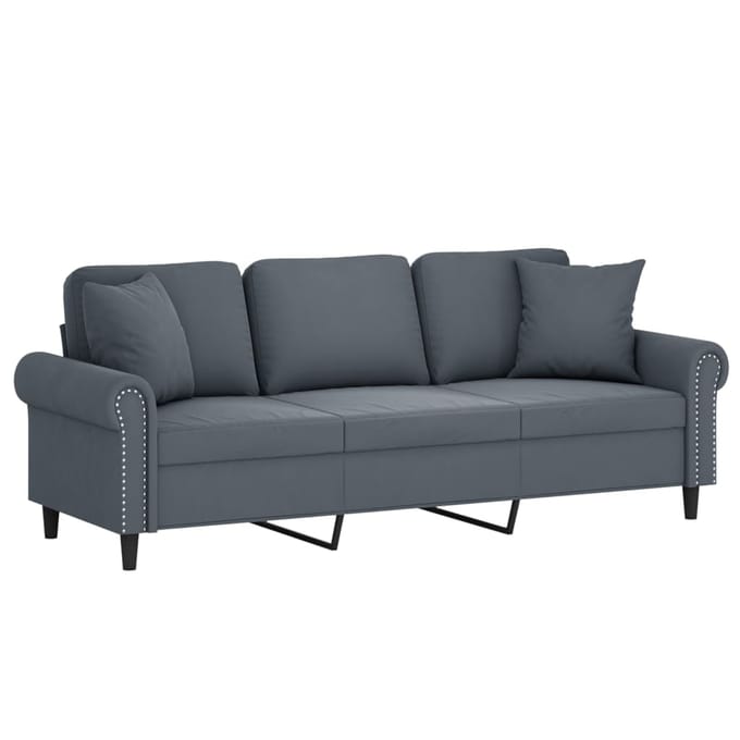 vidaXL - Driezitsbank - met - sierkussens - 180 - cm - fluweel - donkergrijs