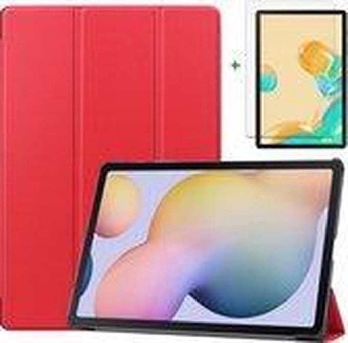 HB Hoes Geschikt voor Samsung Galaxy Tab S7 Plus Rood & Screenprotector - Trifold Tablet Case & Glazen Screenprotector