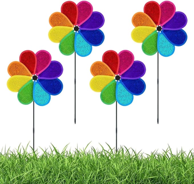 Windspinners Tuin - Windmolens Buiten - Vogelafweer Tuin - Reflecterend Ornament - 4 Stuks - Multicolor