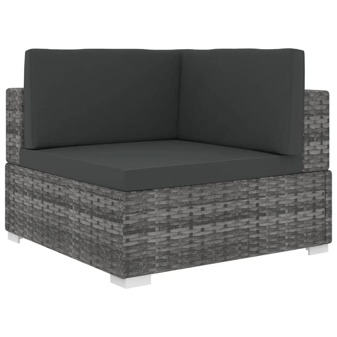 vidaXL Tuinstoel met kussens hoeksectie poly rattan grijs