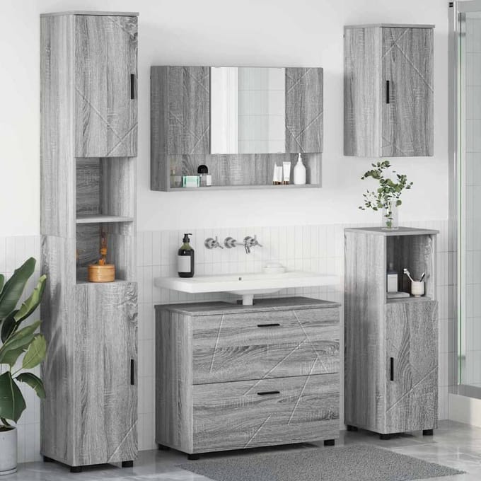 vidaXL - Badkamermeubel - Set - 5 - st - Grijs - Sonoma - 35 - x - 30 - x - 192 - cm