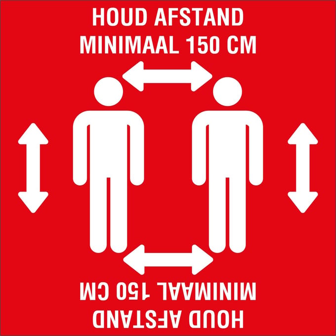 vloersticker houd 1,5 meter afstand corona virus RIVM COVID19 COVID-19 280x280 mm rood